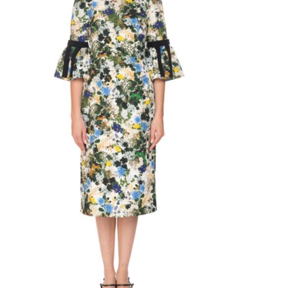 *Erdem* Alexandra Floral Meadow Pencil Dress w/ Grosgrain Ribbon Trim - Picture 2 of 8